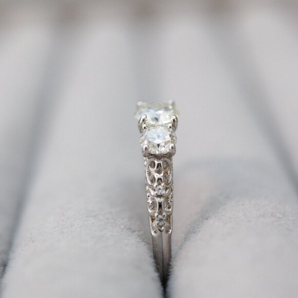 S925 0.50ct Clear Moissanite Diamond 3-Stone Style Engagement Ring Sterling - Picture 5 of 6